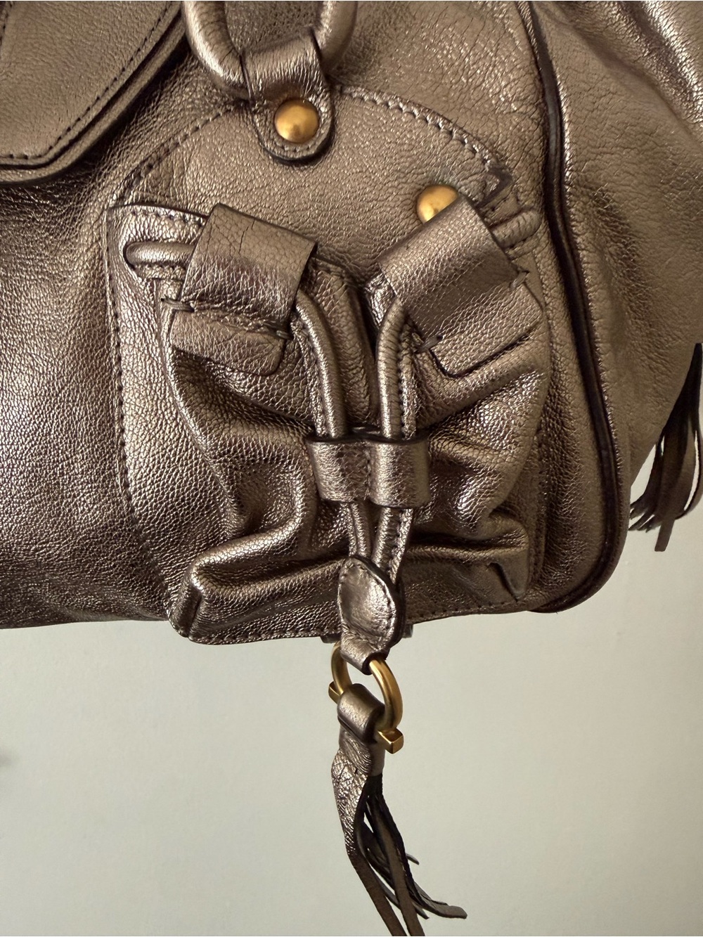 Salvatore Ferragamo Metallic browny pewter leather Multi-Pocket Tassel bag - Picture 9 of 16
